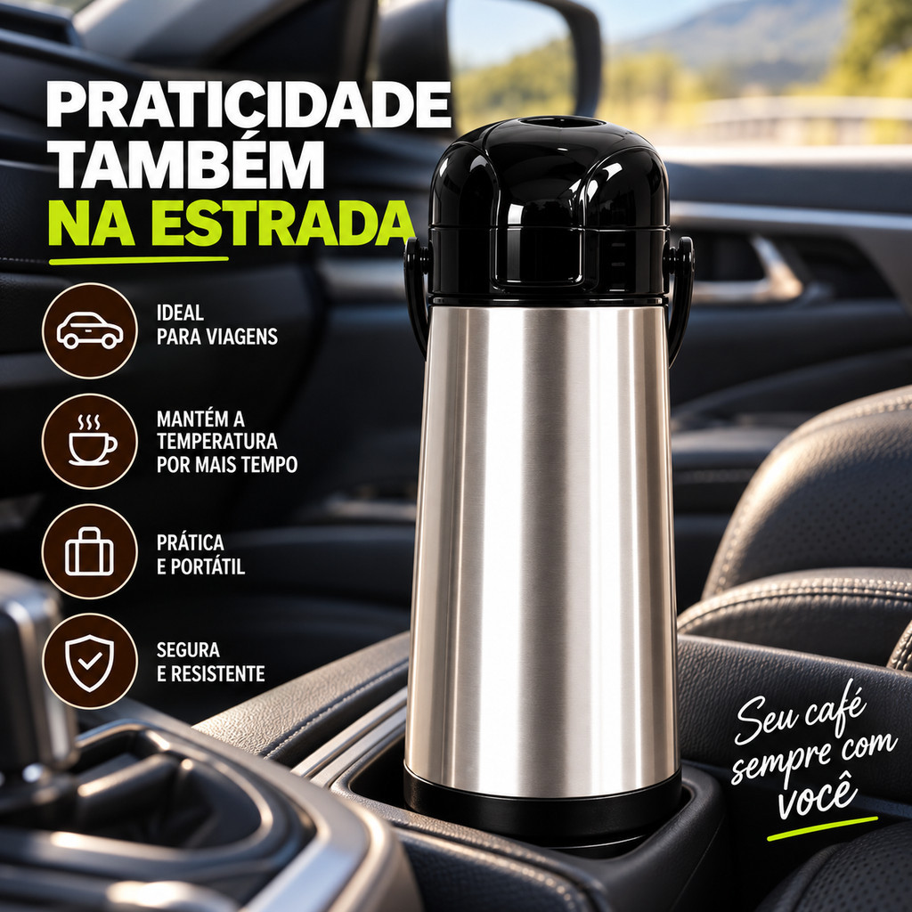 Garrafa Café Inox 1L 1,9L Pressão Térmica Prática para Servir