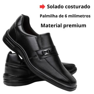 Sapato Social Conforto Masculino Preto Com Elástico Palmilha Conforto Sola com Costura Lateral ENVIO IMEDIATO