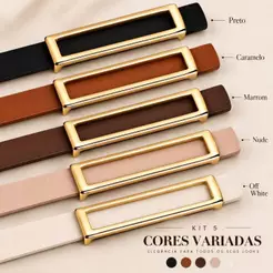 KIT 1 a 5 CINTO FEMININO FINO BLOGUEIRA | Cinto Feminino com Fivela Dourada | Preto, Caramelo, Marrom, Nude e Off White