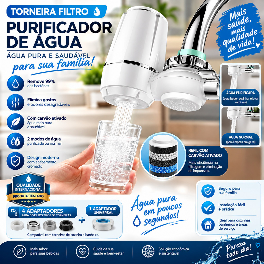 Torneira Filtro De Água Purificador De Água Filtro De Água Para Cozinha Carvão Ativo Life