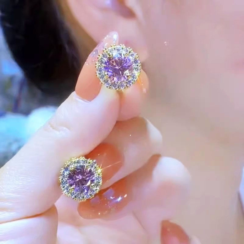 Roxo piscando diamante brincos feminino nicho elegante brincos High-End sentimento All-Match luz brincos de luxo jóias e