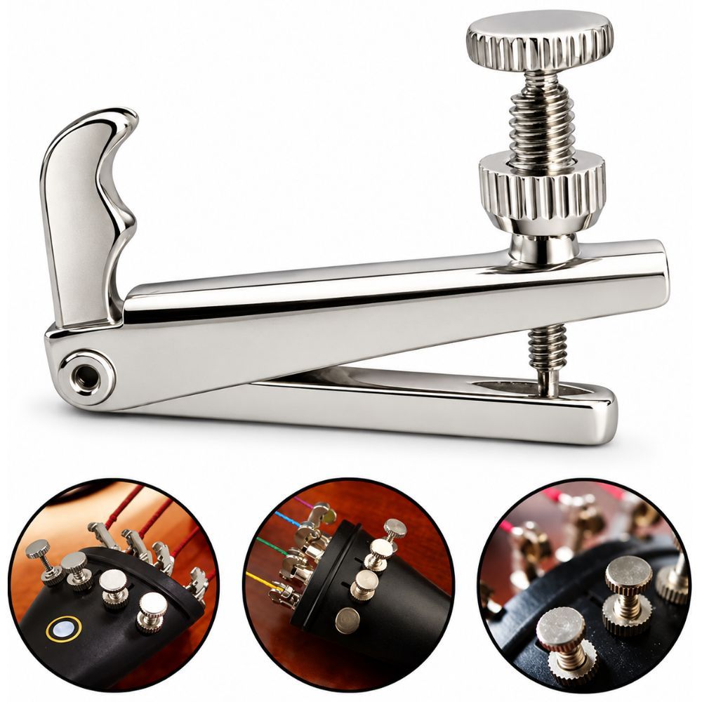 Micro Afinador Fixo para Violino 3/4 4/4 de Metal Prata Cromado Marinos