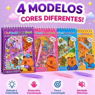 Caderno Adesivo 3d Capivara 8 Cenários Educativo Reutilizável Livro Infantil com Pinça Br…