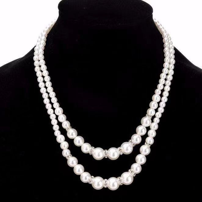 2026 novo estilo jóias colar de pérolas simples elegante diamante duplo pérola colar vestido de noiva clavícula corrente