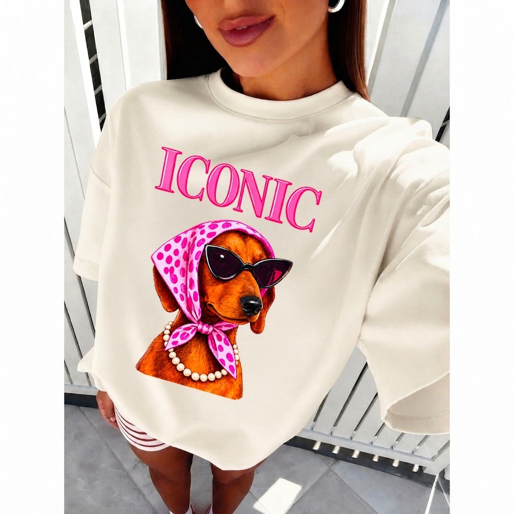 Camiseta Feminina ICONIC DOG 100% Algodão Premium Blusa Casual Tshirt Estampada Blusinha Estilosa