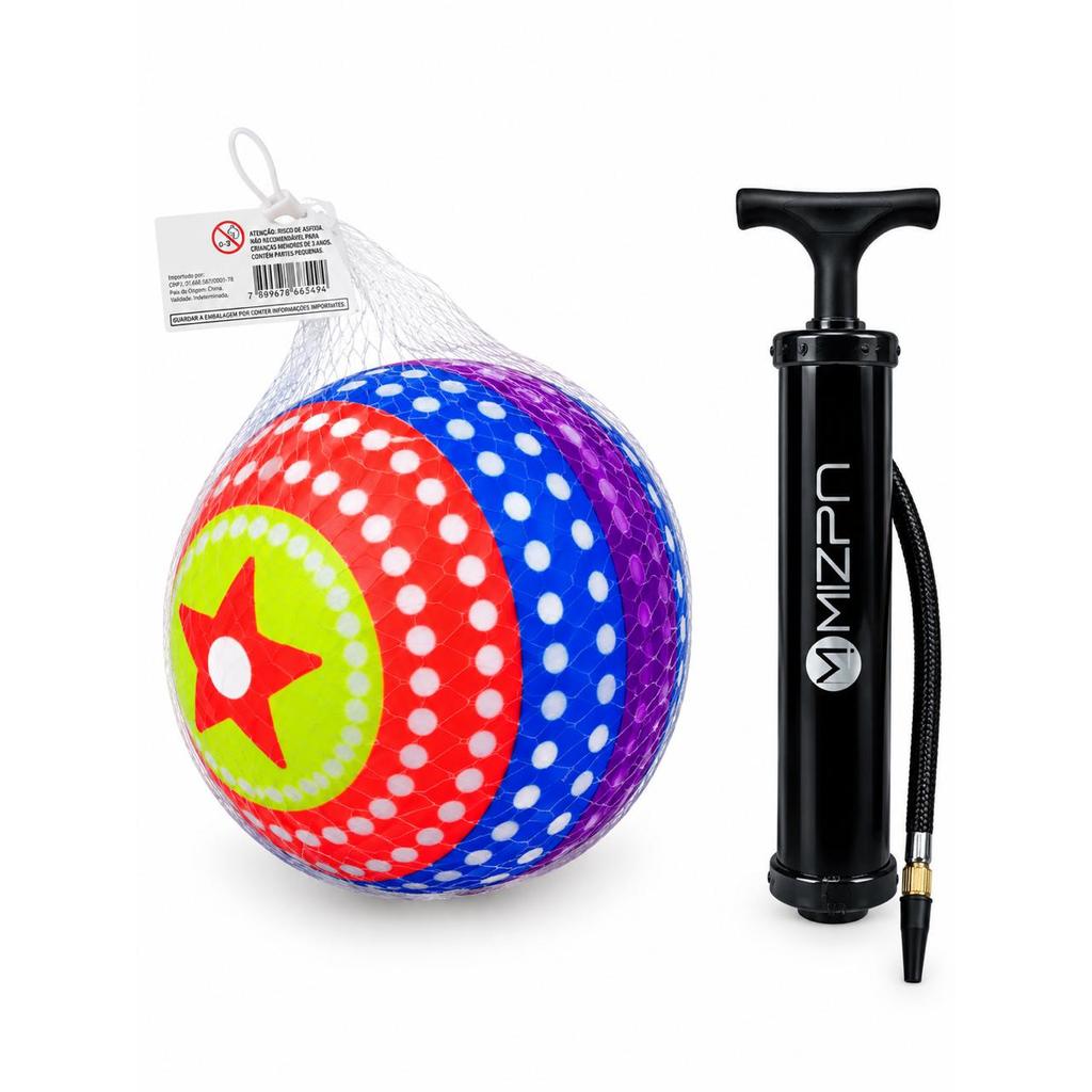 Bomba de Ar Manual Para Bolas + Bola Leve Colorida 