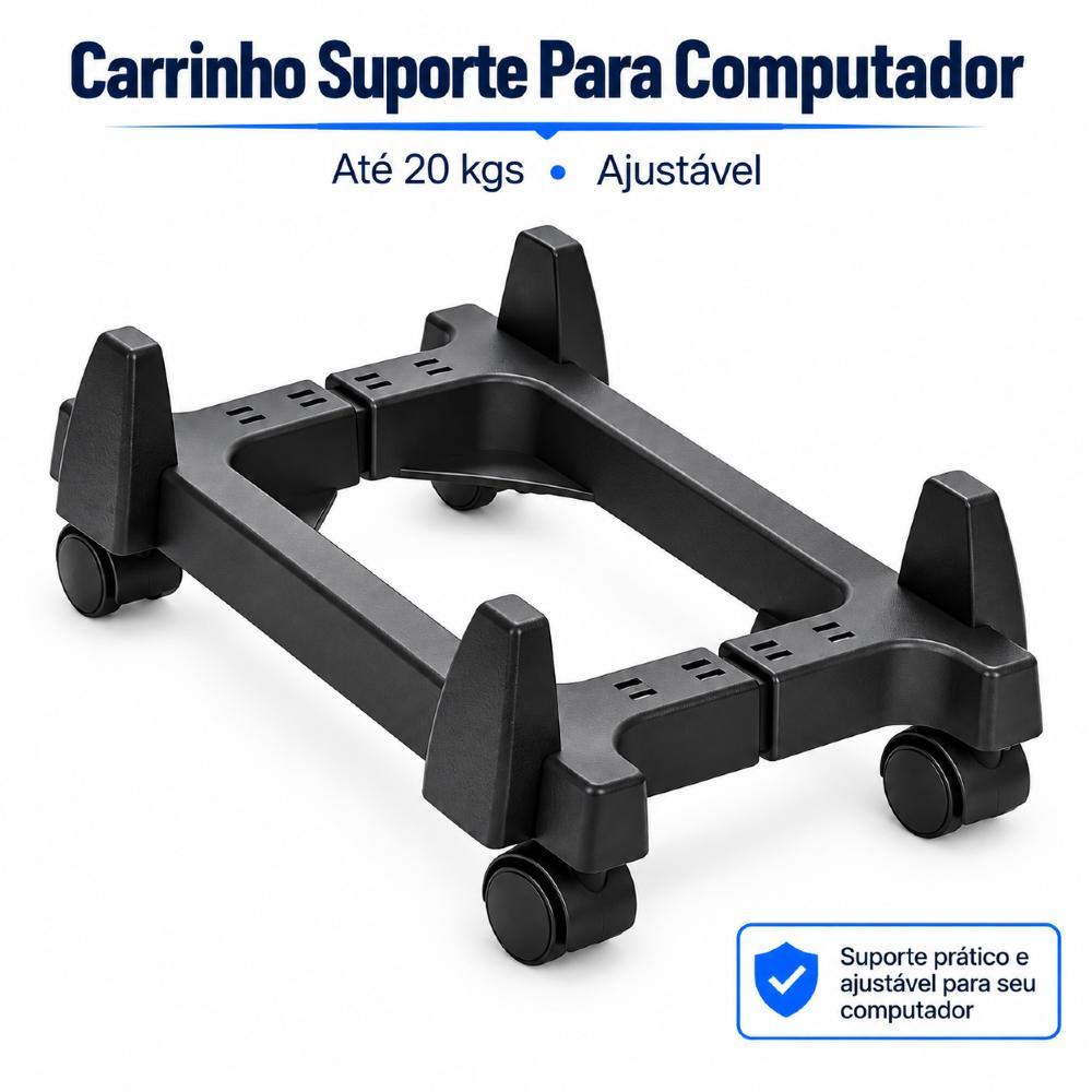 Carrinho Suporte Para Cpu Nobreak Gabinete Gamer Estabilizador Computador Preto Com Rodinhas