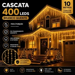 400 Led 10m Externa Blindada Natal 8 Funções de Pisca A Prova D'agua Cor Das Luzes Branco Quente Bivolt 110V~220V