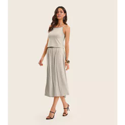 Conjunto Feminino Blusa Com Saia Midi Endless Bege