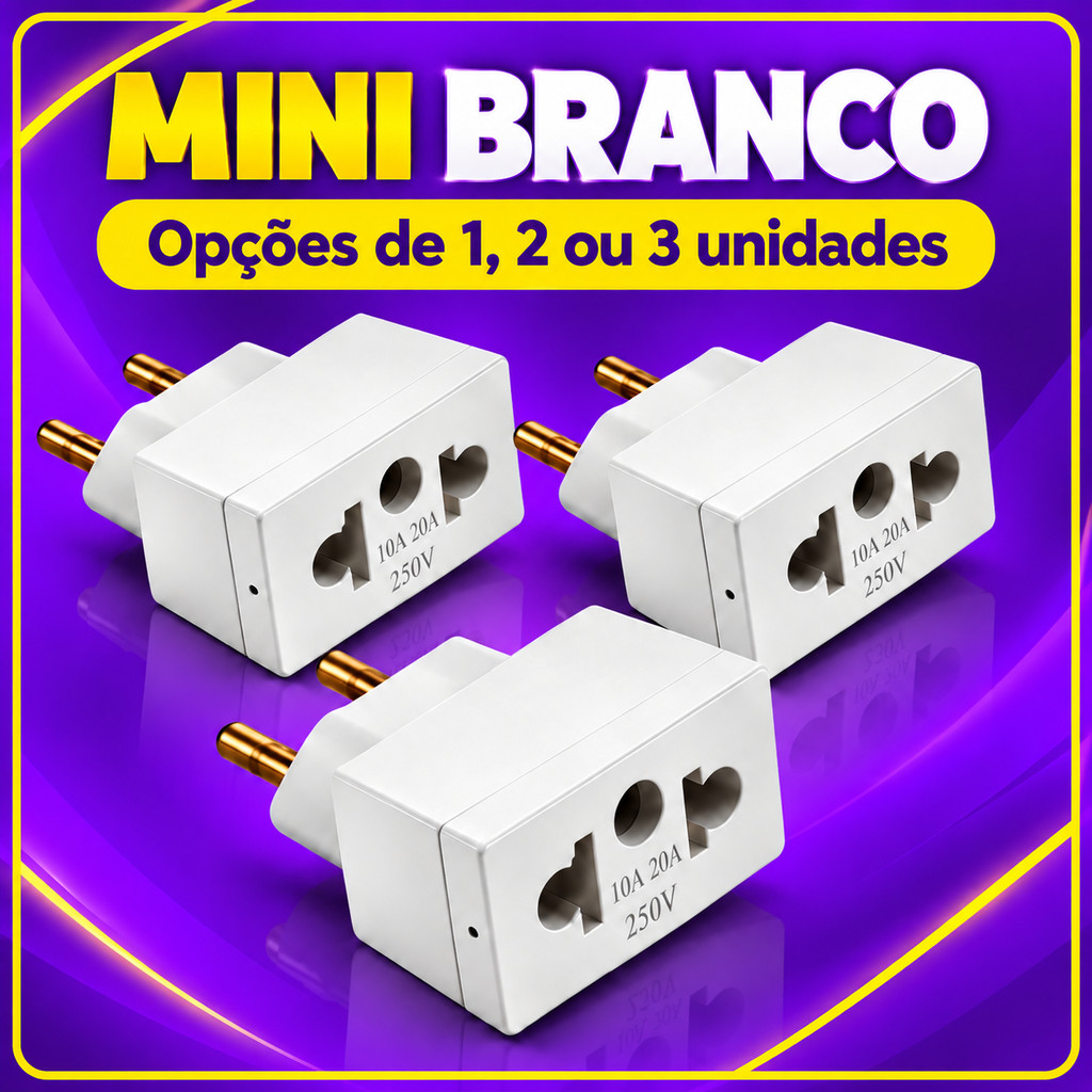 Adaptador Mini Branco Entrada 10A e 20A - Universal Kit de 1 a 3 Peças