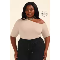 Blusa Feminina Ribana Um Ombro Só Marialícia Bege