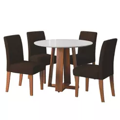 Conjunto Sala de Jantar Mesa Athenas Redonda 4 Cadeiras Trieste Madeirado/Chocolate Dobuê