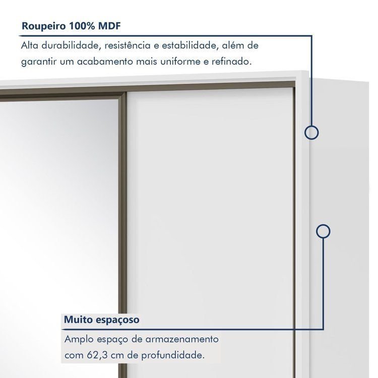 Guarda-Roupa Casal 3 Portas de Correr 6 Gavetas com Espelho MDF 270,5cm Spazio Branco Branco · foto 2