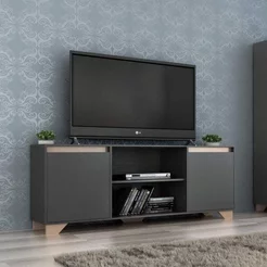 Rack para TV até 42 Polegadas 135cm 2 Portas 3 Prateleiras Benevello Cinza Grafite