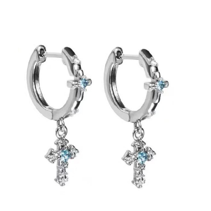 Brincos de cruz de zircônia, Design de nicho, brincos simples, brincos de diamante, brincos de moda