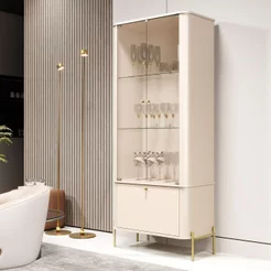 Cristaleira Curva Portas de Vidro Pés em Metal 100% MDF 180CMX76CM Tucupi Off White/Dourado Off White/Dourado