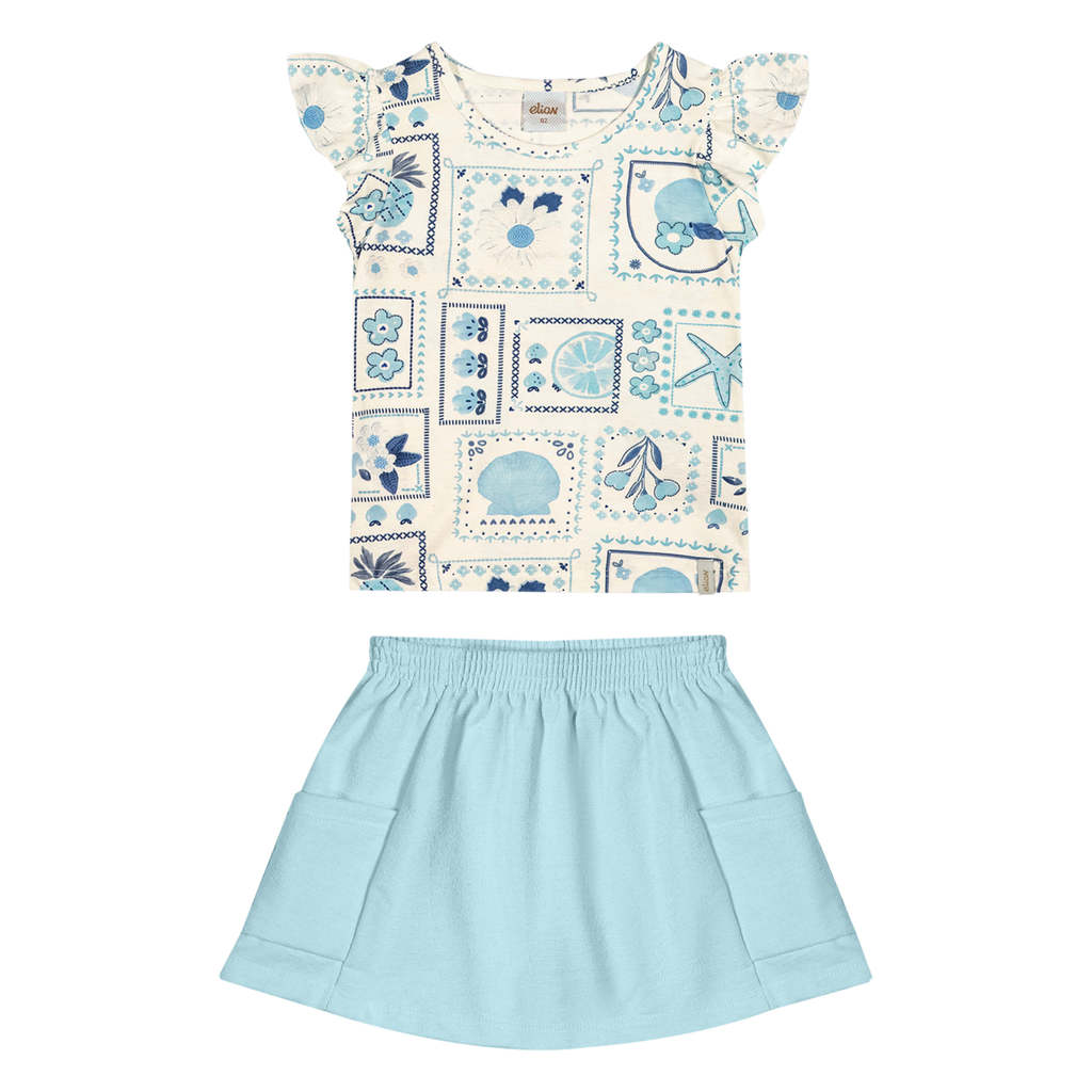 Conjunto Infantil Menina Estampa Verão Elian Bege · foto 2