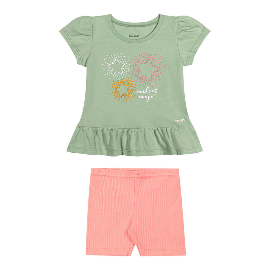 Conjunto Bebê Menina Estrelas Glitter Elian Verde