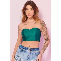 Top Feminino Up Glam Decote Coração Planet Girls Verde Médio