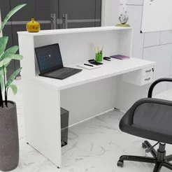 Balcão Atendimento Recepção Consultório com Gaveta 120x60cm Branco Branco