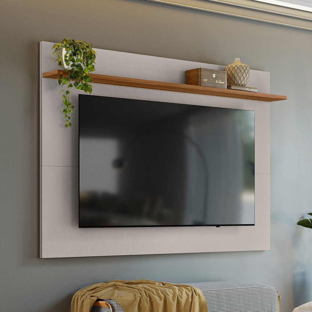 Painel para TV até 70 Polegadas 180CMX128,2cm Prateleira Nt 1305 Branco Off White/Freijó Trend