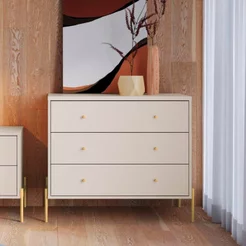 Cômoda 3 Gavetas Jasper 79x90x45 cm Branco/Off White/Dourado