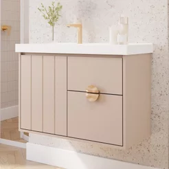 Gabinete para Banheiro 80cm com 1 Porta 2 Gavetas e Cuba de Embutir Salinas Cappuccino