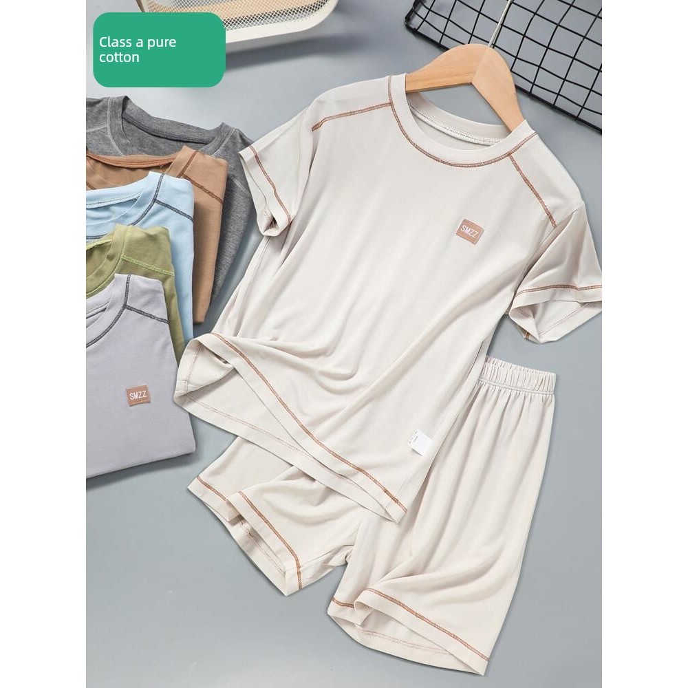 pijama infantil menino pijama infantil menino verão Conjunto infantil de algodão modal para o verão, camiseta de manga c