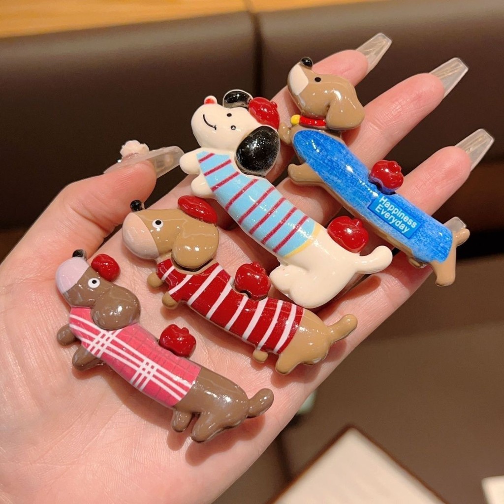 Dachshund Hairpin listrado lado Duckbill doce menina coração dos desenhos animados franja cocar crianças estudantes pres