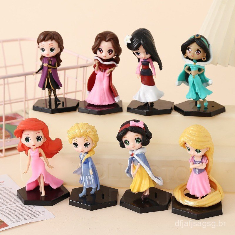 8 unidades/conjunto, 10 cm, bonecas de princesas em estilo anime, incluindo Branca de Neve, Mulan, Princesa Jasmine, Ari