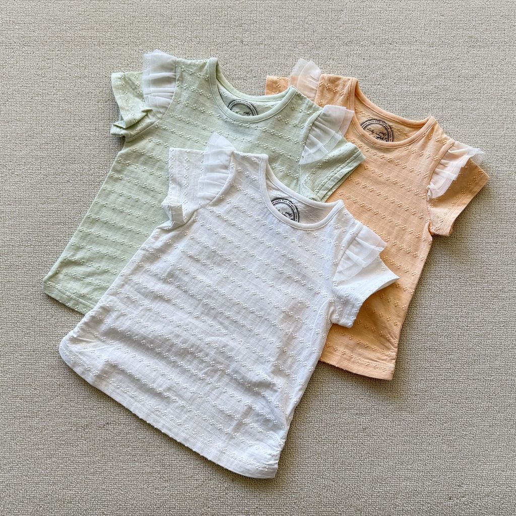 100-130 tamanho pedido de comércio exterior meninas crianças rendas puro algodão manga curta Jacquard camiseta