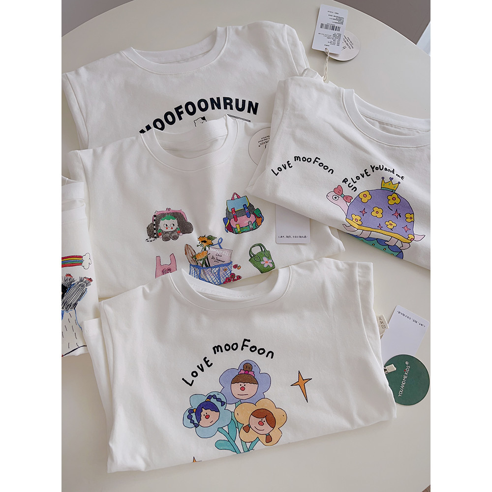 Crianças dos desenhos animados impresso de manga comprida camiseta branca médio grande algodão das crianças All-Match to