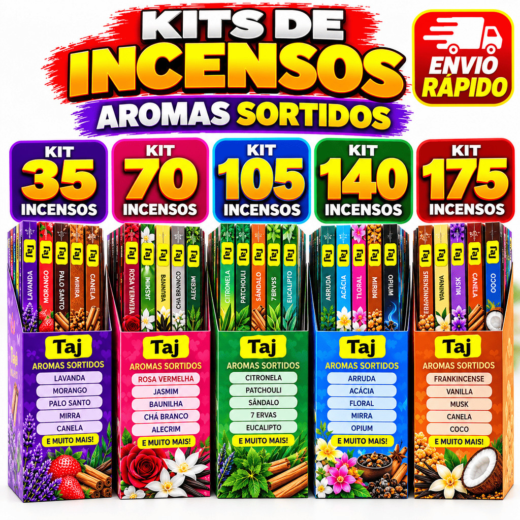 Kit Incenso Natural Aromas Variados 35 70 105 140 175 Varetas 5 10 15 20 25 Caixinhas