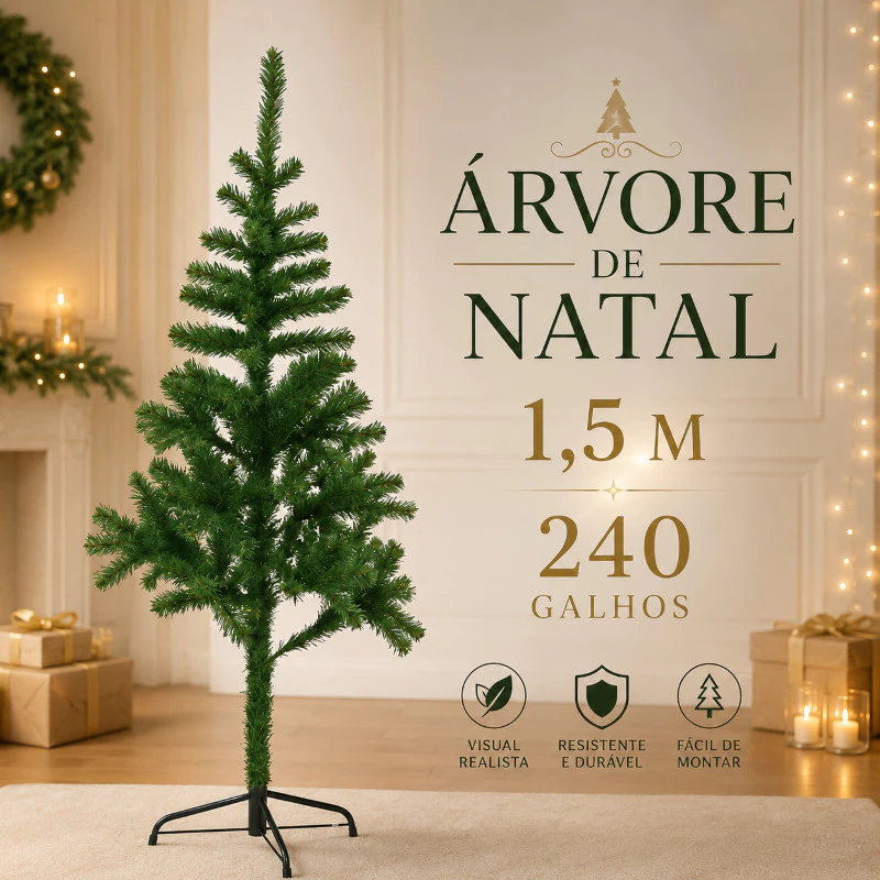 Árvore de Natal Verde Articulada 1,5m 240 Galhos com Base — imagem 1