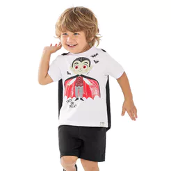 Camiseta Infantil Menino Fantasia Vampiro Elian Branco