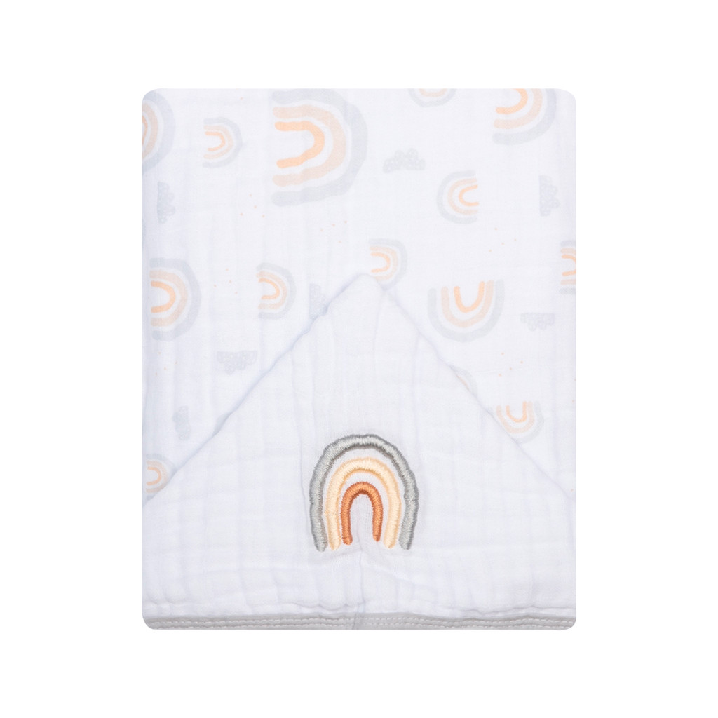 Toalha Banho Bebê Papi Soft Bordado Arco Íris Bege 90cm x 80cm