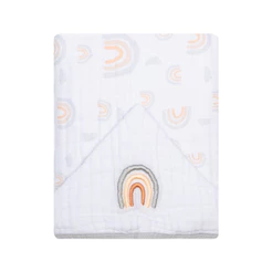 Toalha Banho Bebê Papi Soft Bordado Arco Íris Bege 90cm x 80cm