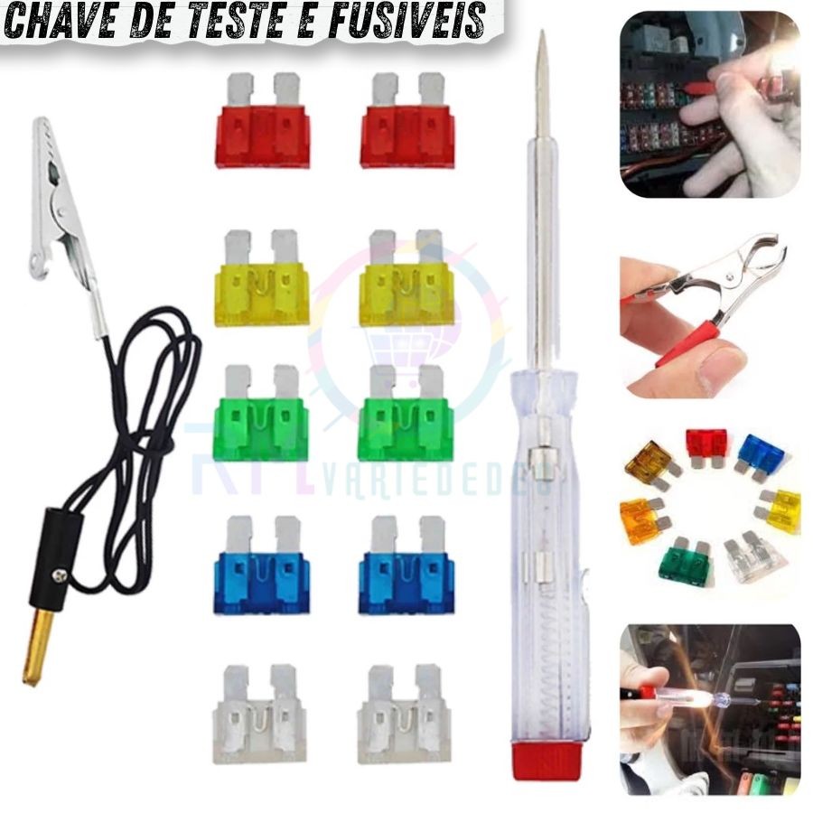 Kit Fusível Automotivo Chave Teste Garra Jacaré Universal