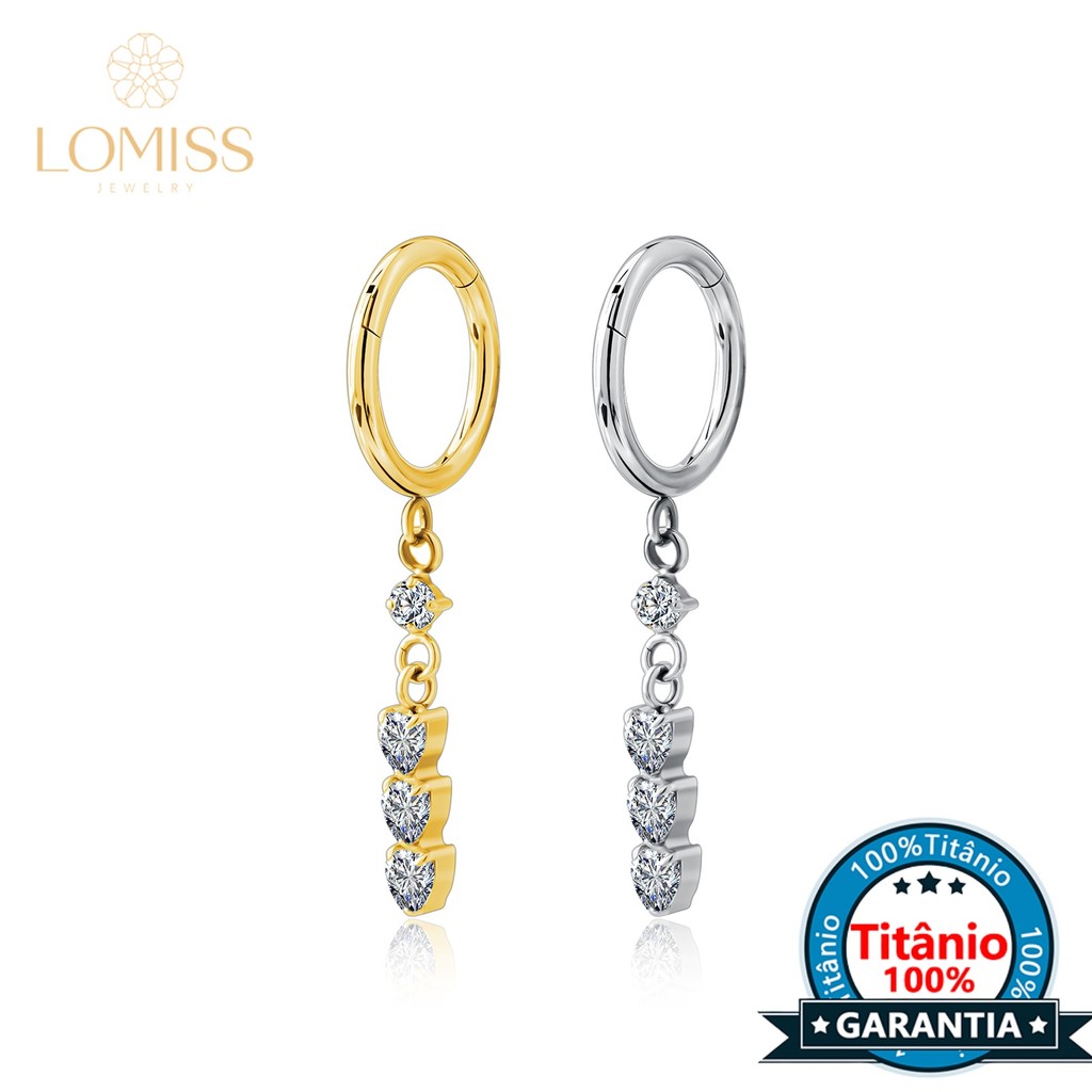 Piercing Nariz Argola Titânio Pvd Clik Pingente Zircônias Cravejado Dourado Para