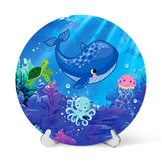 Painel Redondo Mesa Fundo do Mar, Baleia, tartaruga Sublimado C/ Elástico 50×50Cm em Oferta na Shopee