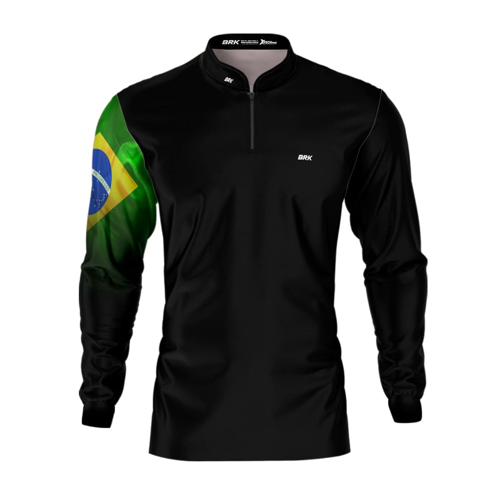 Camisa Agro Brk Preta Bandeira do Brasil e Estados Unidos com Proteção Solar UV50+