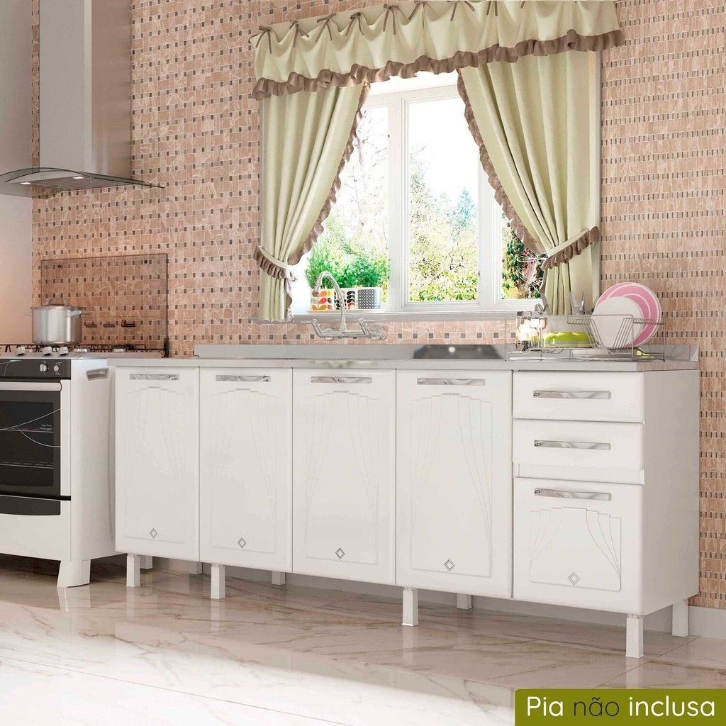 Balcão de Cozinha de Aço 5 Portas para Pia Star New