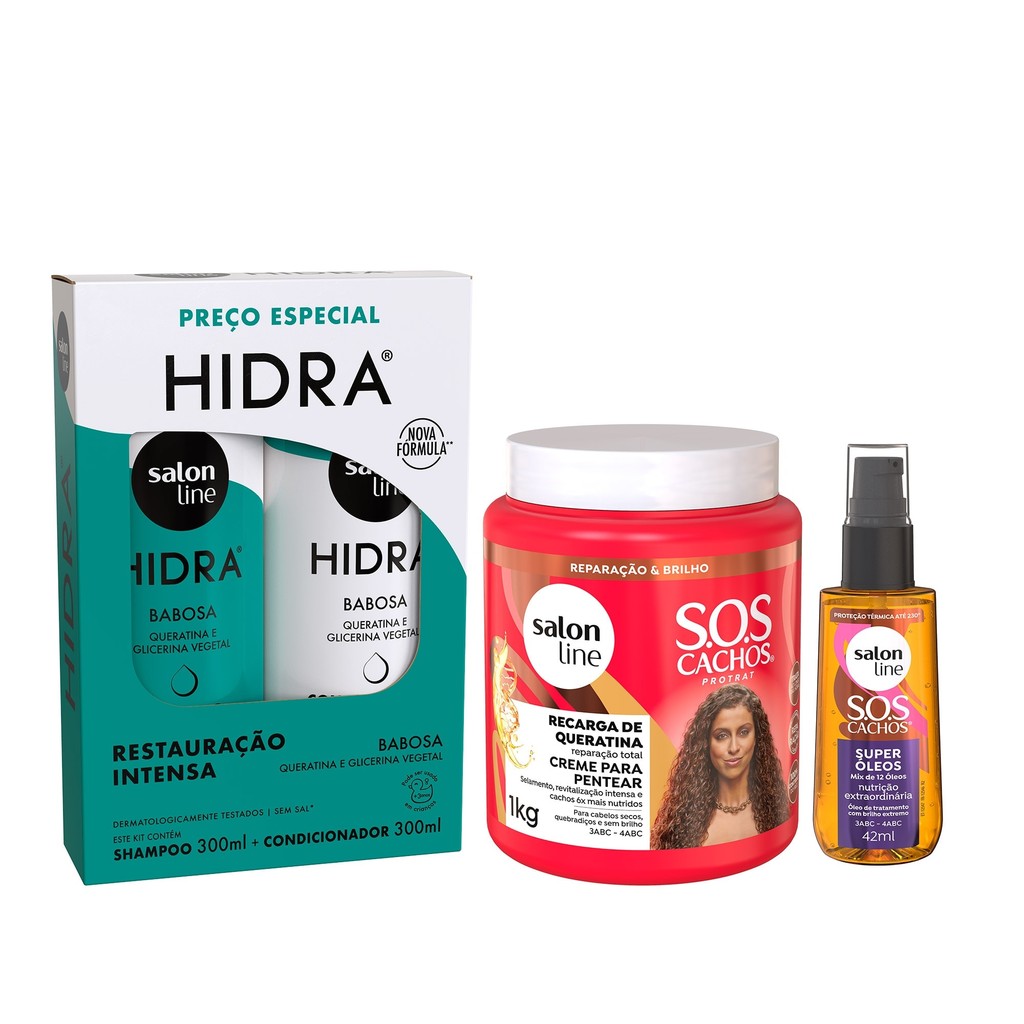 Kit reparação completa com Shampoo, Condicionador, Óleo e Creme para Pentear em Oferta na Shopee