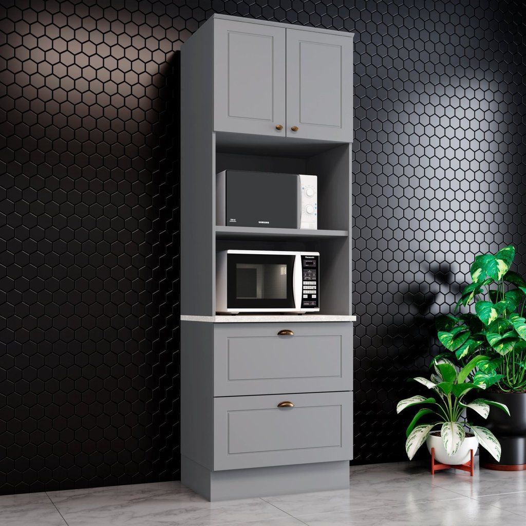 Torre Quente 2 Portas 2 Gavetas 2 Nichos para Forno Emily Espresso Móveis Cinza/Calcare em Oferta na Shopee