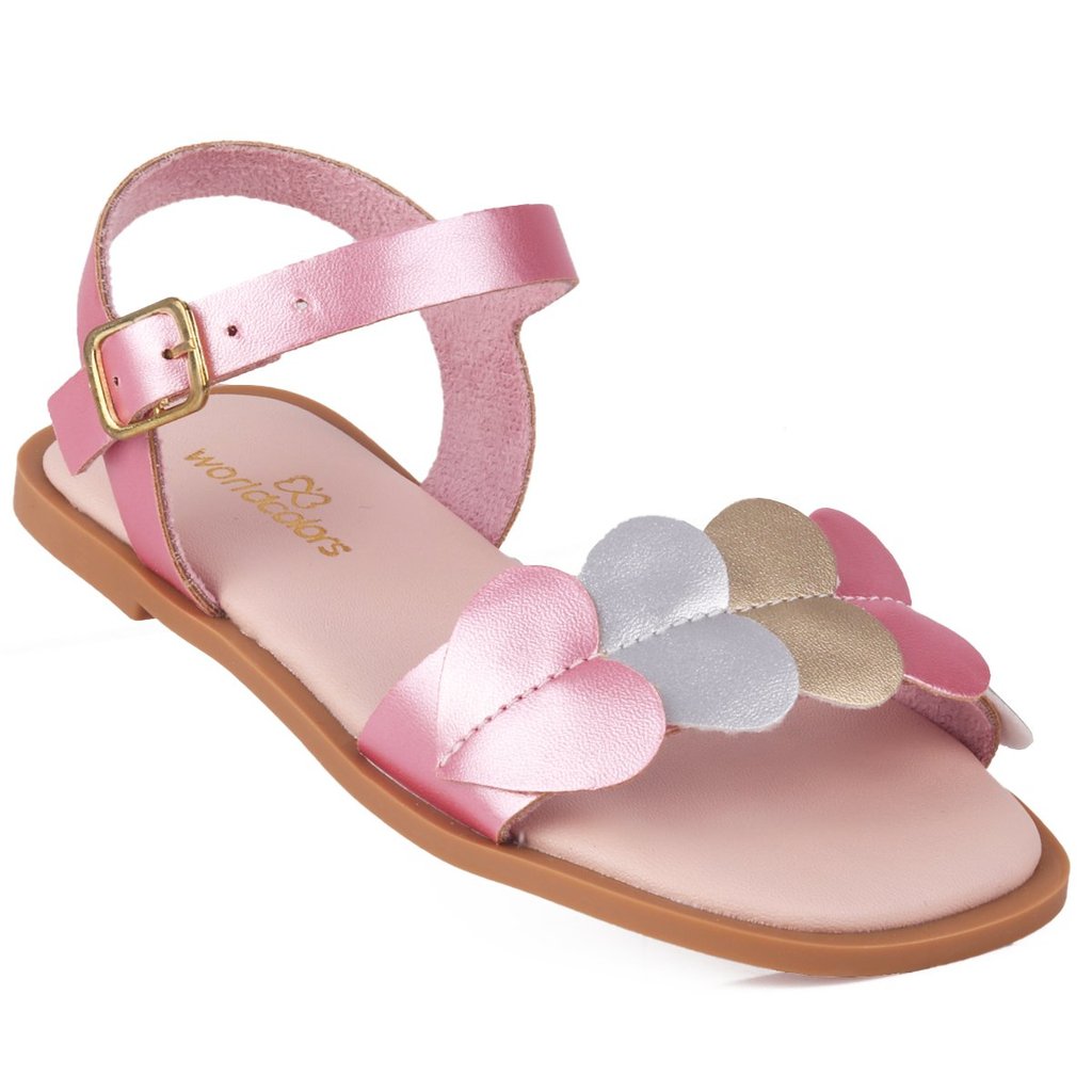 Sandália Infantil Feminina WorldColors Corações Conforto e Estilo - Rosa Metálico em Oferta na Shopee
