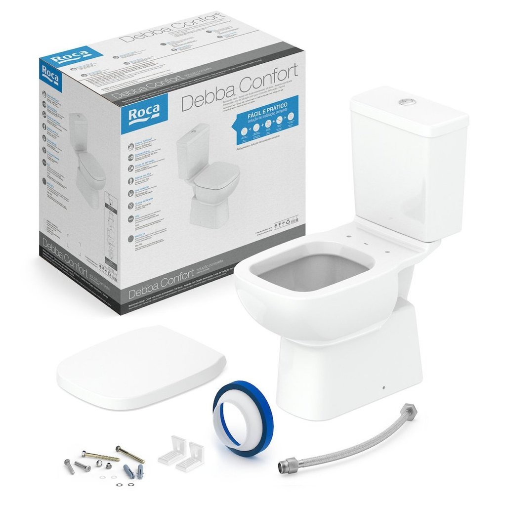 Kit de Bacia com Caixa Acoplada com Assento Pp e Itens de Instalação Debba Confort Roca