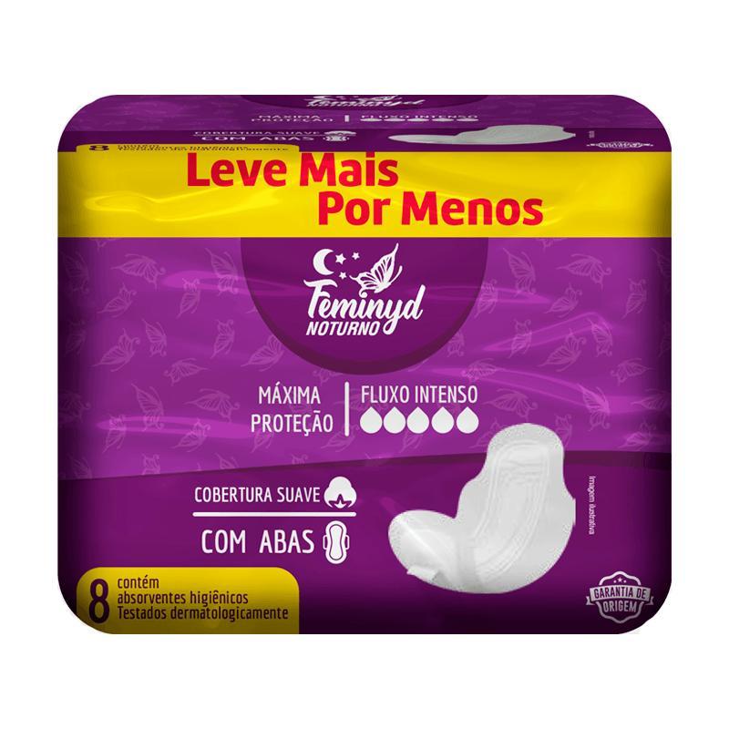 Absorvente Feminyd Noturno Cobertura Suave com Abas 8 Unidades em Oferta na Shopee