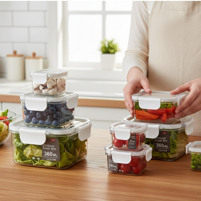 Conjunto 3 Potes Herméticos Kit Quadrados - Conservação Organização Vedação Compacto Geladeira