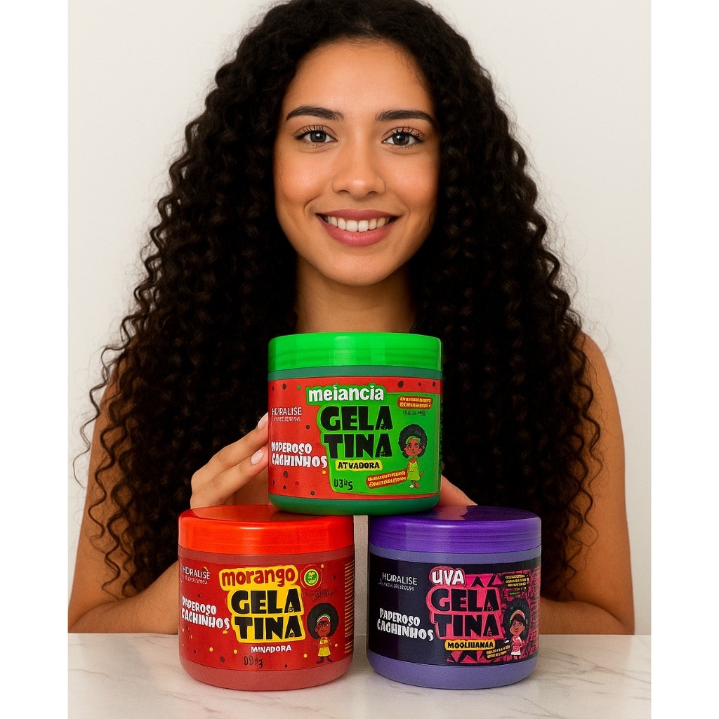 Gelatina Kids Melancia, Uva e Morango Poderoso Cachinhos Hidralise 500g