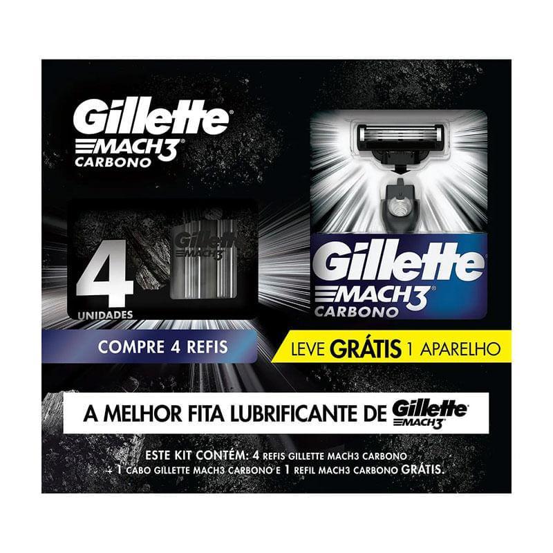 Kit Gillette Mach3 Carbono 4 Refis + 1 Aparelho Gillette Mach3 Carbono em Oferta na Shopee